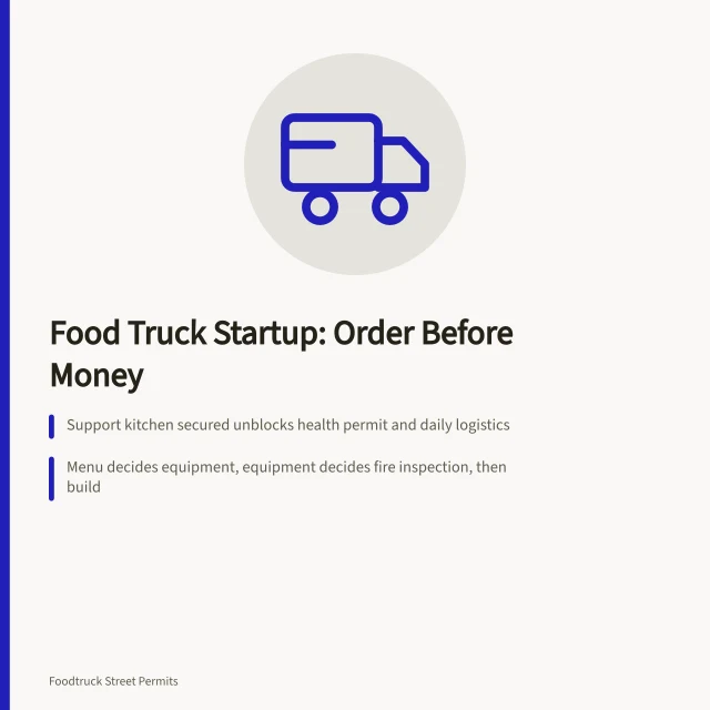 Card on food truck startup order: commissary, permits, equipment, inspection. Starting a food truck business with the market in view in 2027