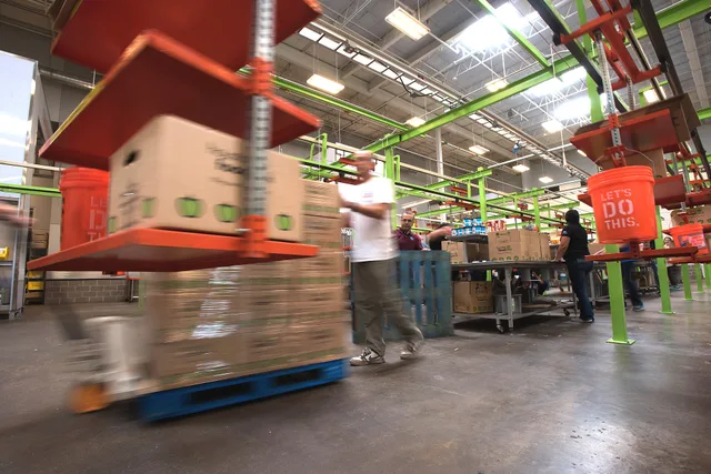Boxes of disaster foods being packed Houston Food Bank, in Houston, TX, on September 22, 2017. The day before, similar boxes were packed with USDA Foods. Houston Food Bank uses an overhead conveyor system to bring commodities from a sorting room to the packing room/tables; they also take the compete. What a food truck business keeps in stock, and who supplies it